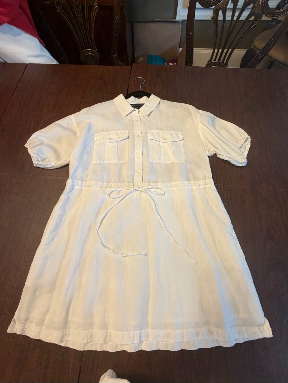 French Connection Cream Button-Front Tie-Waist mini dress